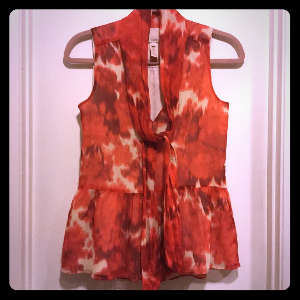 J. Crew red multi colored 100% silk top
